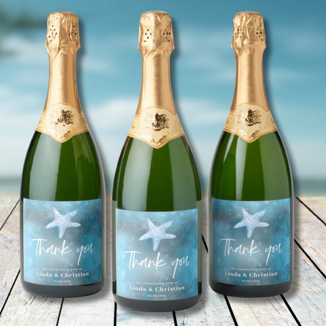 Deep Blue Sea Summer Wedding  Sparkling Wine Label (Creator Uploaded)