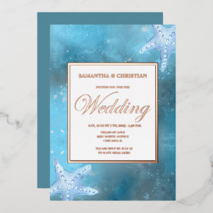 Deep Blue Sea Wedding Real Foil Invitation