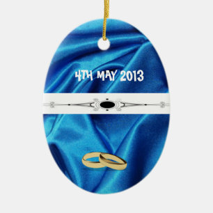 Deep Blue Silk Effect Wedding Ceramic Ornament