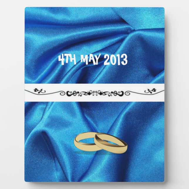 Deep Blue Silk Effect Wedding Plaque (Front)