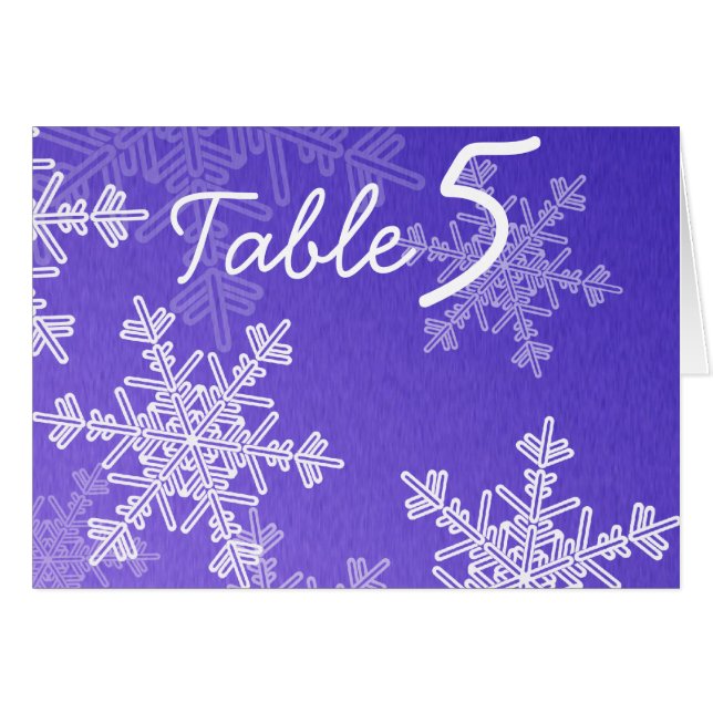 Deep Blue Snowflakes Christmas Table Number Card (Front Horizontal)