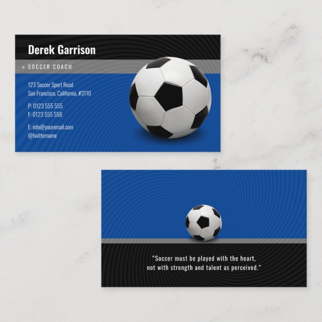 Deep Blue Soccer Coach | Sport Instructor Business Card (Front/Back)