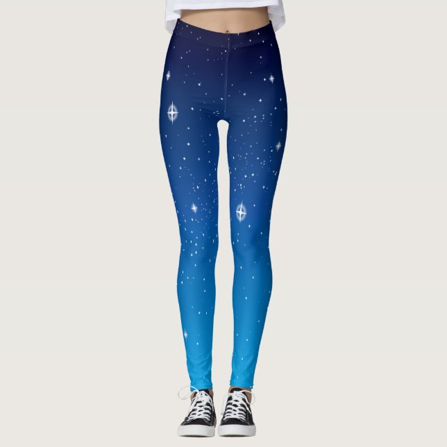 Deep Blue Starry Night Sky Leggings (Front)