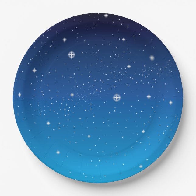 Deep Blue Starry Night Sky Paper Plate (Front)