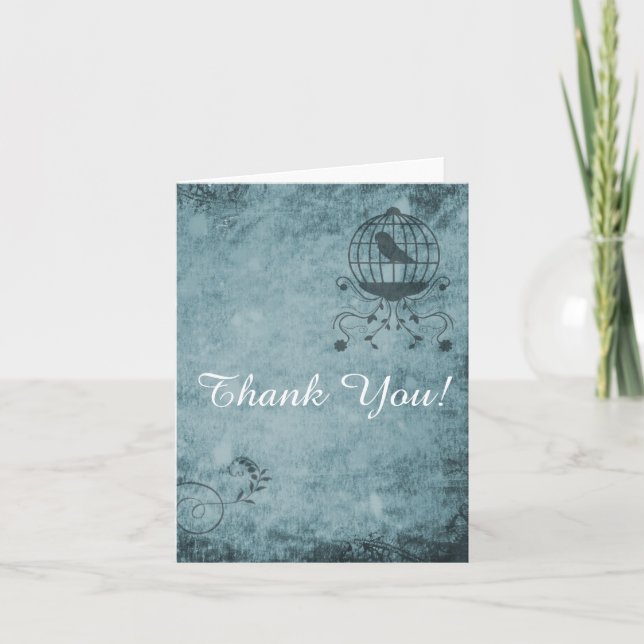 Deep Blue Steampunk Bird Cage Note Card (Front)
