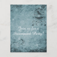 Deep Blue Steampunk Bird Cage Postcard