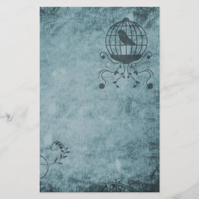 Deep Blue Steampunk Bird Cage Stationery (Front)