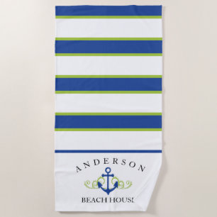 Deep Blue Stripe personalized Beach House Beach Towel