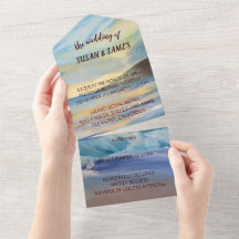Deep blue Sunset beachAll in One Wedding Invite