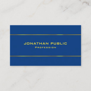 Deep Blue Template Gold Text Modern Elegant Cool Business Card