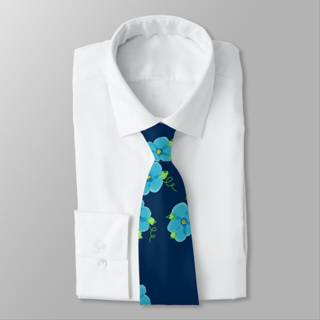 Deep Blue Tie With Floral Design (Tied)