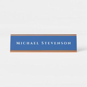 Deep Blue Trendy Modern Professional Desk Name Plate