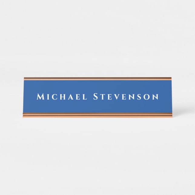 Deep Blue Trendy Modern Professional Desk Name Plate (Front)