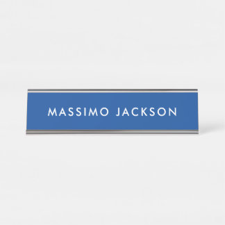 Deep Blue Trendy Modern Professional Desk Name Plate