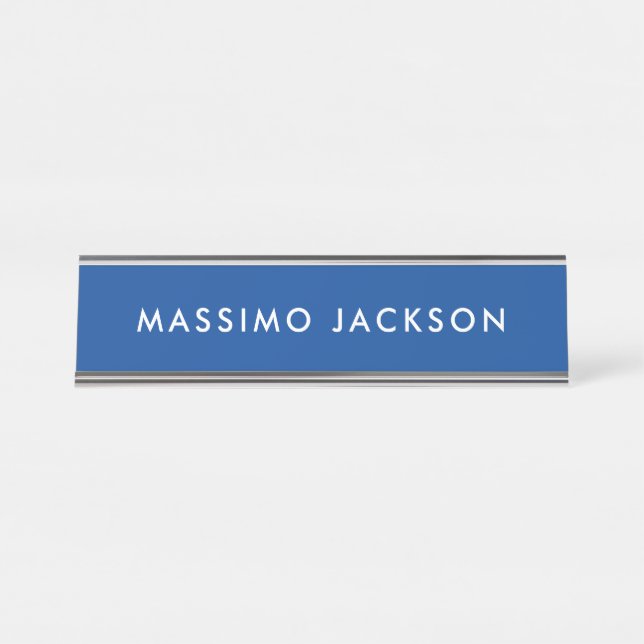 Deep Blue Trendy Modern Professional Desk Name Plate (Front)