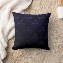 Deep Blue Tufted Leather Look Print Thow Pillow