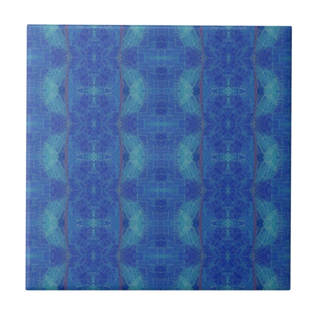 Deep blue turquoise geometric design mosaic kitty  tile (Front)