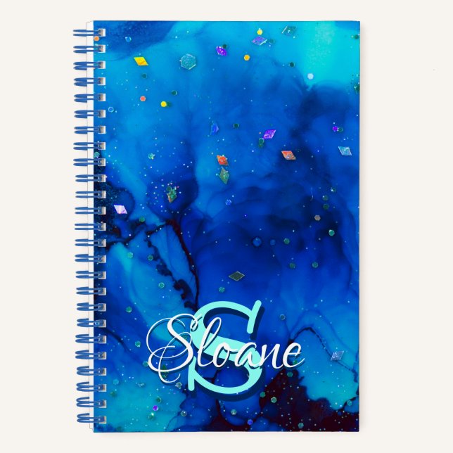 Deep Blue Underwater Alcohol Ink Painting Notebook (Front)