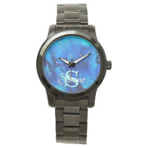 Deep Blue Underwater Alcohol Ink Painting Watch