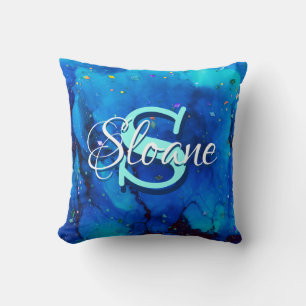 Deep Blue Underwater Alcohol Ink Throw Pillow
