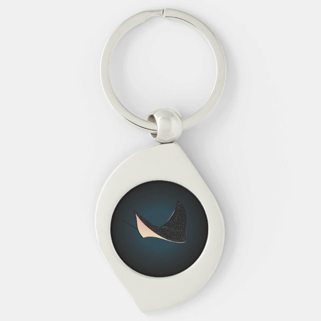 Deep Blue Underwater Spotted Sea Ray Fish Keychain (Front)