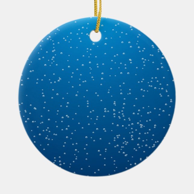 Deep Blue Water and TIny Bubbles Ceramic Ornament (Front)