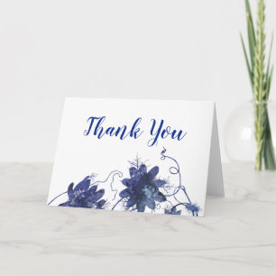 Deep Blue Watercolor Passion Flower Thank you Card