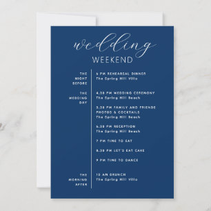 Deep Blue Weekend Timeline Nautical Navy Wedding Invitation