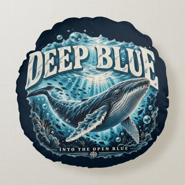 DEEP BLUE Whale Ocean Adventure  Round Pillow (Front)