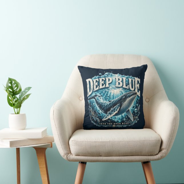 DEEP BLUE Whale Ocean Adventure  Throw Pillow (Chair)