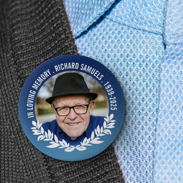 Deep Blue White Halfwreath In Loving Memory Photo 2 Inch Round Button (Creator Uploaded)