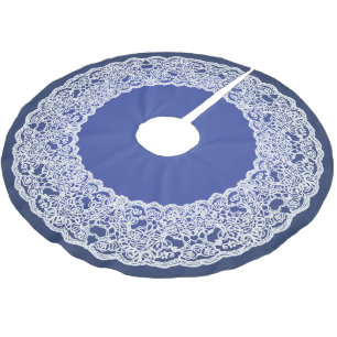 Deep Blue White Lace  Elegant Vintage Tree Skirt