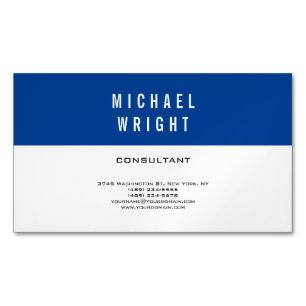 Deep Blue White Modern Plain Simple Minimalist Magnetic Business Card