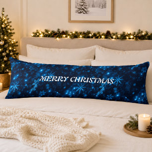 Deep Blue with Bright Snowflakes Body Pillow