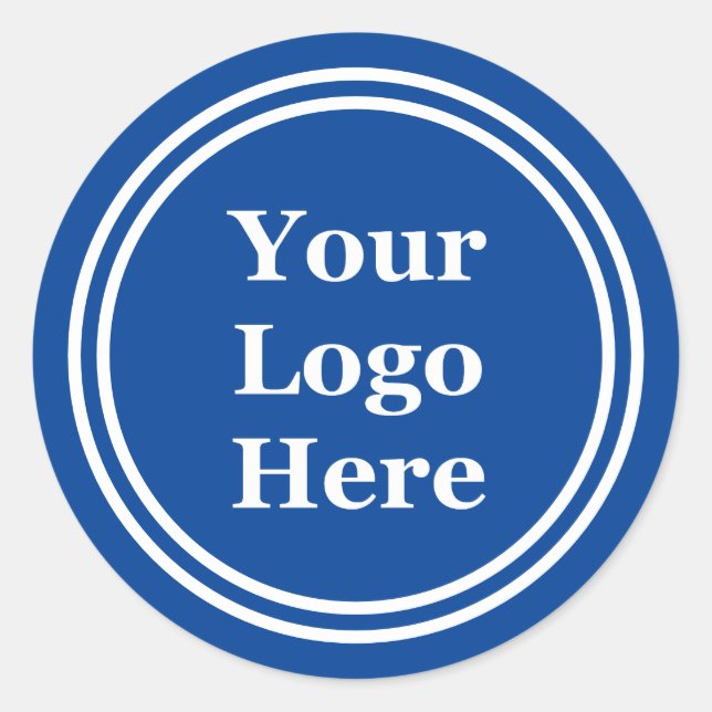 Deep Blue with Double White Border Your Logo Here Classic Round Sticker (Front)