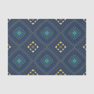 Deep Blue Yellow Ethnic Boho Tibal Mosaic Pattern Tissue Paper