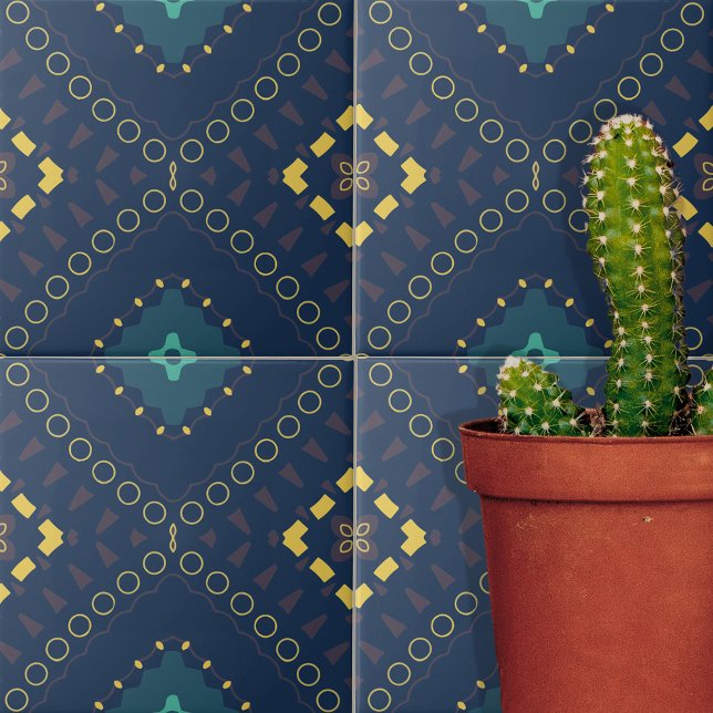 Deep Blue Yellow Geometric Shapes Mosaic Pattern Tile (Creator Uploaded)