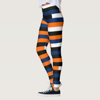 Deep blue, yellow ochre, black and white stripes leggings