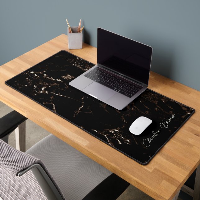 Deep Brown Black Marble Look Desk Mats & Pads (Office 2)