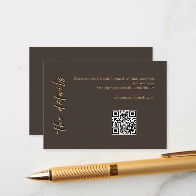 Deep Brown & Gold Wedding Enclosure Card (Front/Back In Situ)