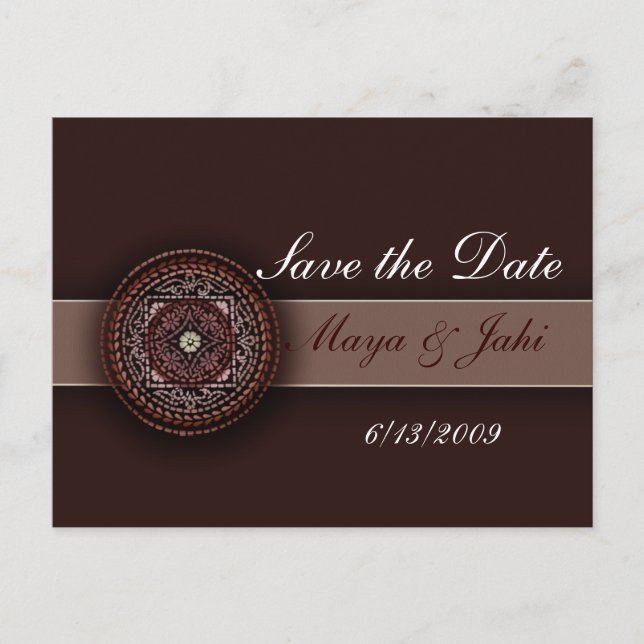 Deep brown Indian design Announcement Postcard (Front)