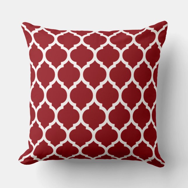 Deep Burgundy and White Quatrefoil Pattern Throw Pillow (Front)