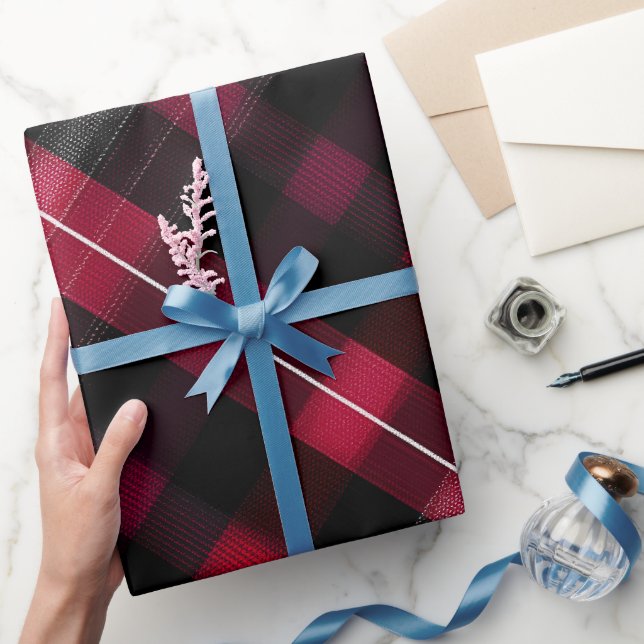 Deep Burgundy Black Wine Dark Red Plaid Pattern Wrapping Paper (Gifting)