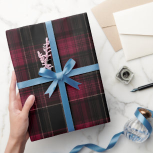 Deep Burgundy Black Wine Dark Red Plaid Pattern Wrapping Paper