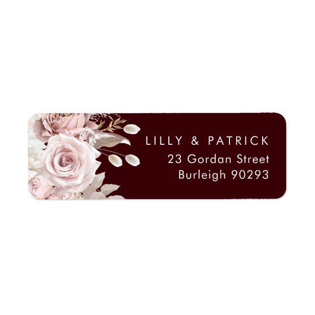 Deep Burgundy Blush Modern Wedding Return Address (Devant)