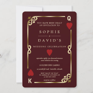 Deep Burgundy Casino Las Vegas Poker Wedding Invitation