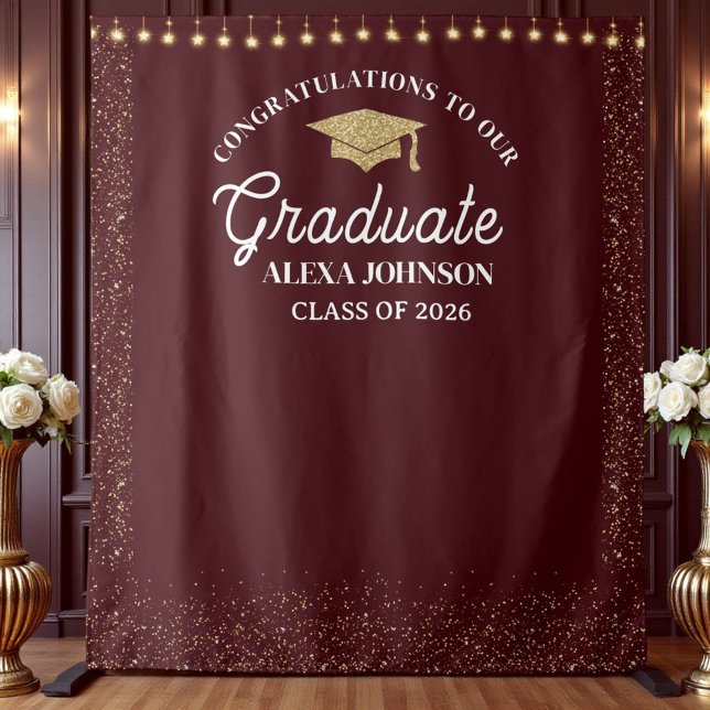 Deep Burgundy Class Of 2026 Graduation Backdrop Tapestry (Creator Uploaded)