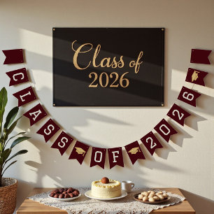 Deep Burgundy Class Of 2026 Graduation Party Bunting Flags