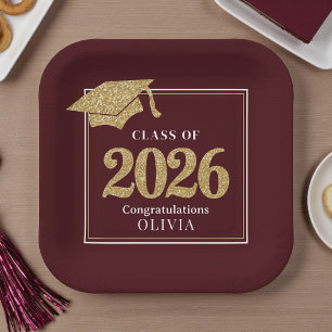 Deep Burgundy Class Of 2026 Paper Plate