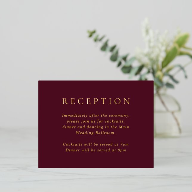 Deep Burgundy Classic Foil Wedding Enclosure Card (Standing Front)